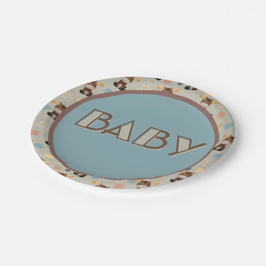 Assiettes En Carton Plaques de papier baby shower rond Moose et Mobile (Angle)