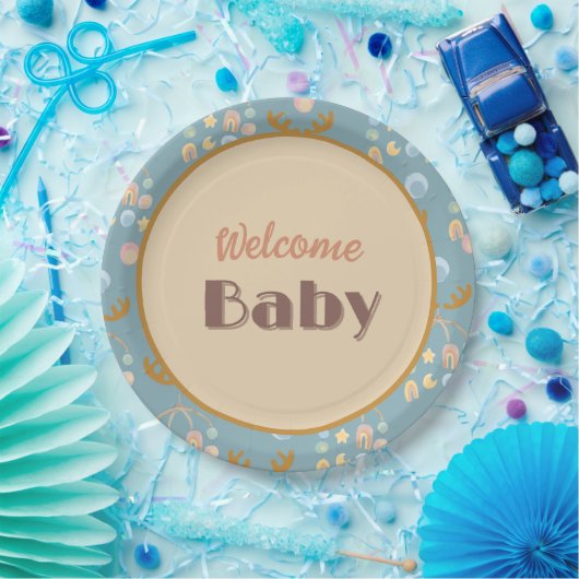 Assiettes En Carton Plaques de papier baby shower rond Moose et Mobile (Fête)