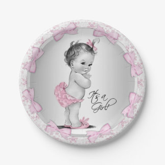 Assiettes En Carton Plaques de papier Baby shower rose gris