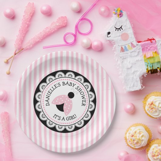Assiettes En Carton Plaques de papier Baby shower rose Ladybug (Fête)