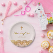 Assiettes En Carton Plaques de papier Baptême de dentelle rose or (Fête)