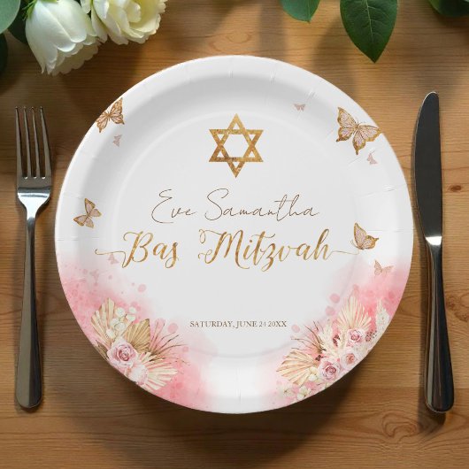 Assiettes En Carton Plaques de papier bat mitzvah | Papillons blancs r