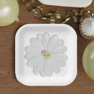 Assiettes En Carton Plaques de papier blanc à la face de Fleur de marg