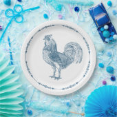Assiettes En Carton Plaques de papier bleu rustique coq pays (Fête)