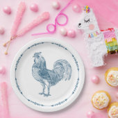 Assiettes En Carton Plaques de papier bleu rustique coq pays (Fête)