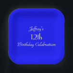 Assiettes En Carton Plaques de papier bleu vif, 12e anniversaire<br><div class="desc">Un arrière - plan bleu vif orne cette plaque de papier unique et amusante. Bien que la valeur par défaut indique "12e anniversaire", vous pouvez facilement modifier le texte pour le nom, le nombre d'années et l'événement. Des nappes et des serviettes en papier sont disponibles sur zazzle à SocolikCardShop. Tous...</div>