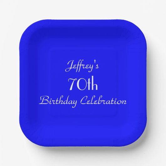 Assiettes En Carton Plaques de papier bleu vif, 70e anniversaire (Recto)