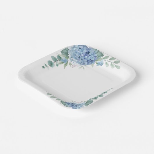 Assiettes En Carton Plaques de papier Blue Hydrangeas (Angulaire)