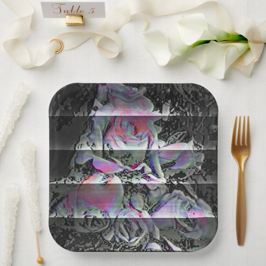 Assiettes En Carton Plaques de papier Bouquet Techno (Mariage)