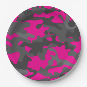 Assiettes En Carton Plaques de papier camouflage rose et gris