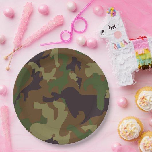 Assiettes En Carton Plaques de papier camouflage vert de l'Armée (Fête)