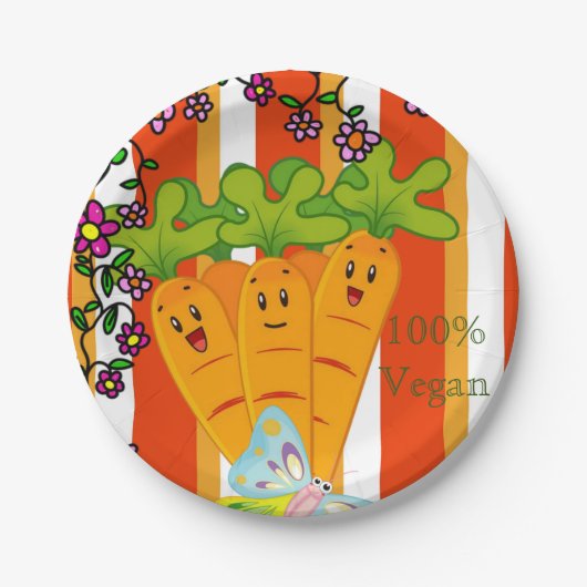 Assiettes En Carton Plaques de papier, carottes Orange Bande 100% végé (Devant)