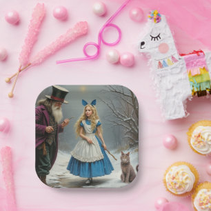 Assiettes En Carton Plaques de papier carré d'hiver Alice