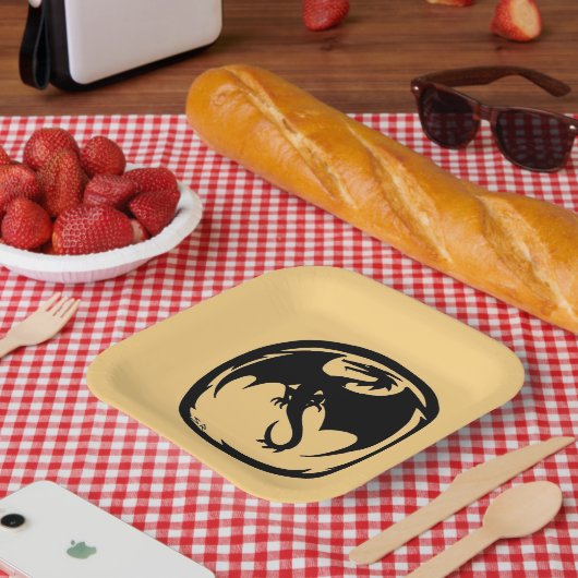 Assiettes En Carton Plaques de papier carré en or Black Dragon (Pique-nique)