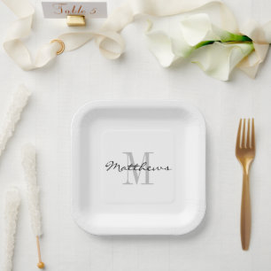 Assiettes En Carton Plaques de papier carré monogramme personnalisées