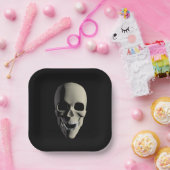 Assiettes En Carton Plaques de papier Carré noir Halloween crâne (Fête)