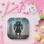 Assiettes En Carton Plaques de papier carré Robot 4 (Fête)