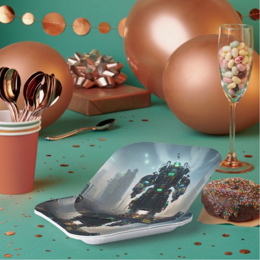 Assiettes En Carton Plaques de papier carré Robot 4 (Multi)