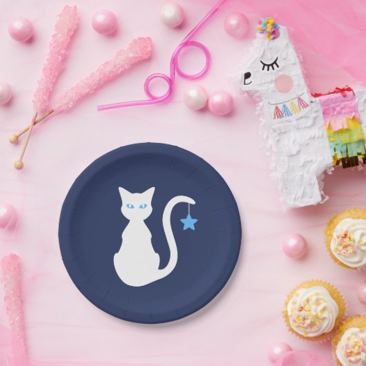 Assiettes En Carton Plaques de papier chat blanc (Fête)