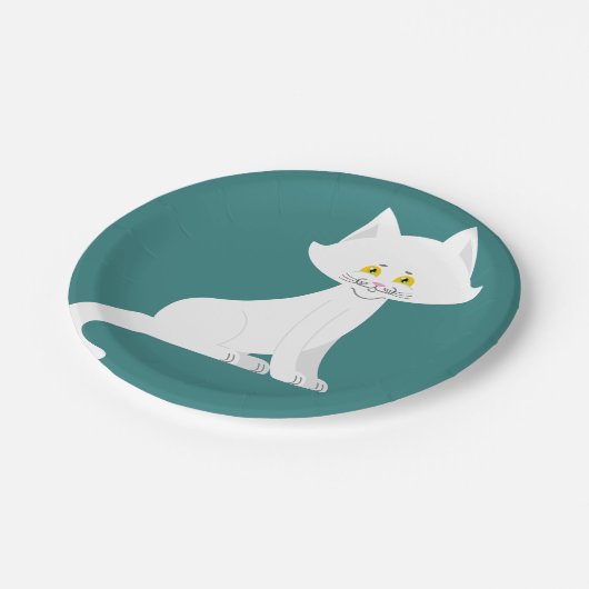 Assiettes En Carton Plaques de papier chat blanc (Angle)