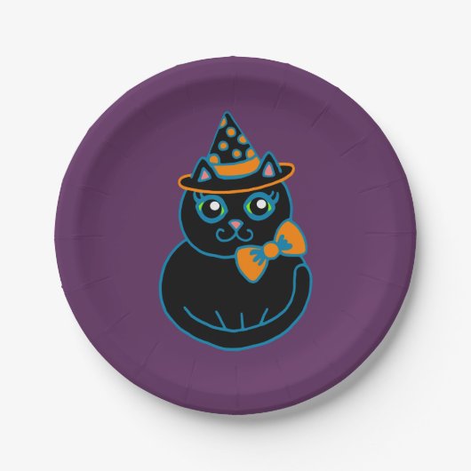 Assiettes En Carton Plaques de papier chat d'Halloween (Devant)