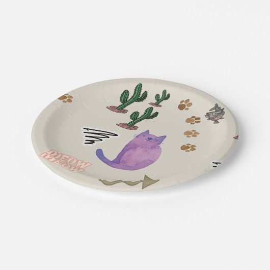 Assiettes En Carton Plaques de papier Chat Poisson Poisson Poissons Po (Angle)