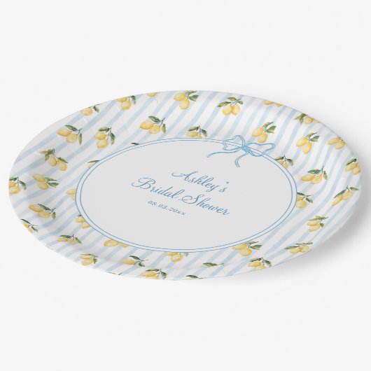 Assiettes En Carton Plaques de papier citron bleu italien (Angle)