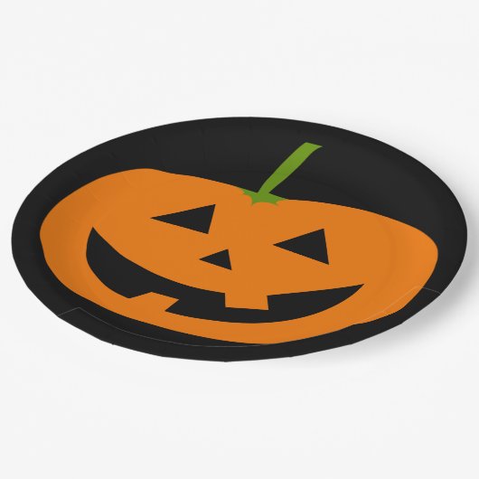 ASSIETTES EN CARTON PLAQUES DE PAPIER CITROUILLE HALLOWEEN JACK-O-LANT (Angle)
