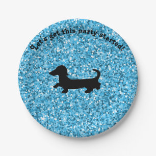 Assiettes En Carton Plaques de papier Dachshund Parties scintillant bl
