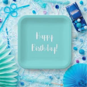 Assiettes En Carton Plaques de papier d'anniversaire d'Aquamarine soli