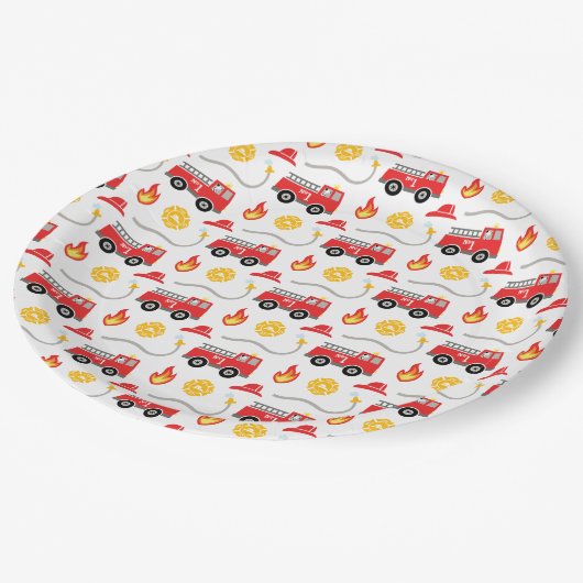 Assiettes En Carton Plaques de papier d'anniversaire de camion-feu (Angle)