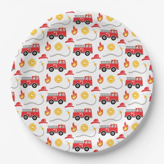 Assiettes En Carton Plaques de papier d'anniversaire de camion-feu (Devant)