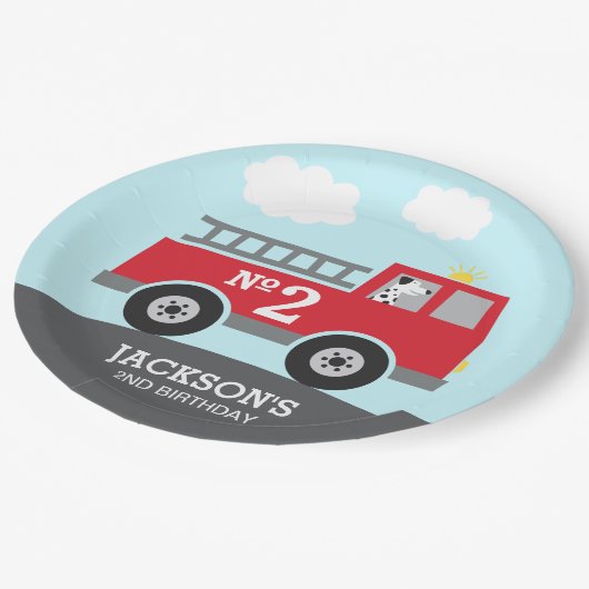 Assiettes En Carton Plaques de papier d'anniversaire de camion-feu (Angle)