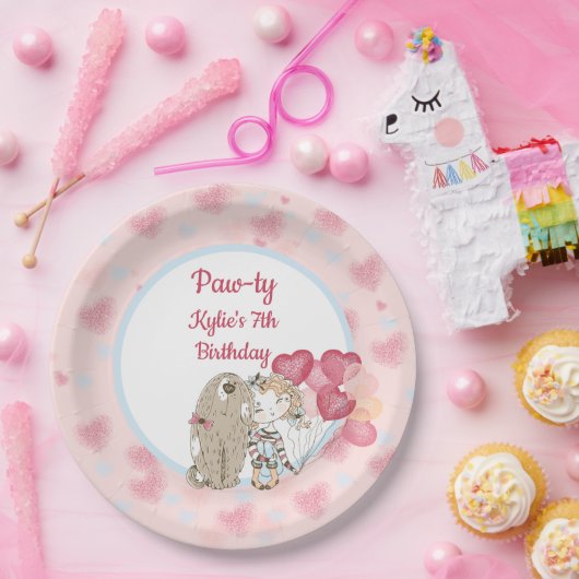 Assiettes En Carton Plaques de papier d'anniversaire de chien paw (Fête)