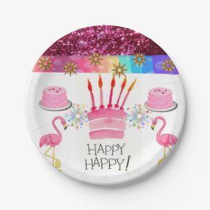 Assiettes En Carton Plaques de papier d'anniversaire, Flamant rose