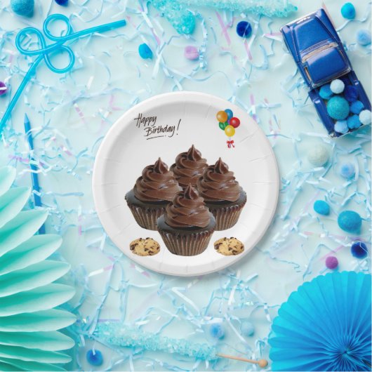 Assiettes En Carton Plaques de papier d'anniversaire, gâteaux au choco (Fête)