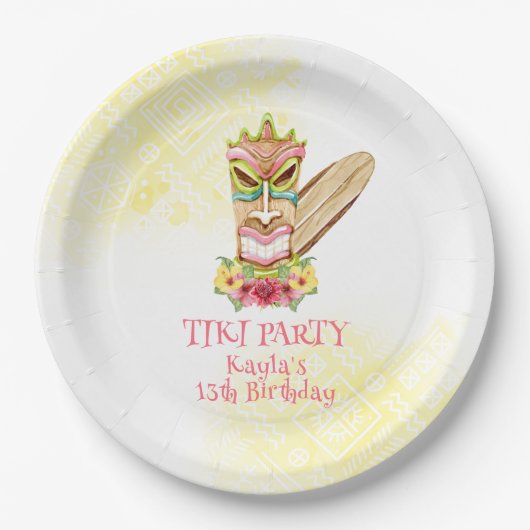 Assiettes En Carton Plaques de papier d'anniversaire Luau avec Tiki Go (Devant)