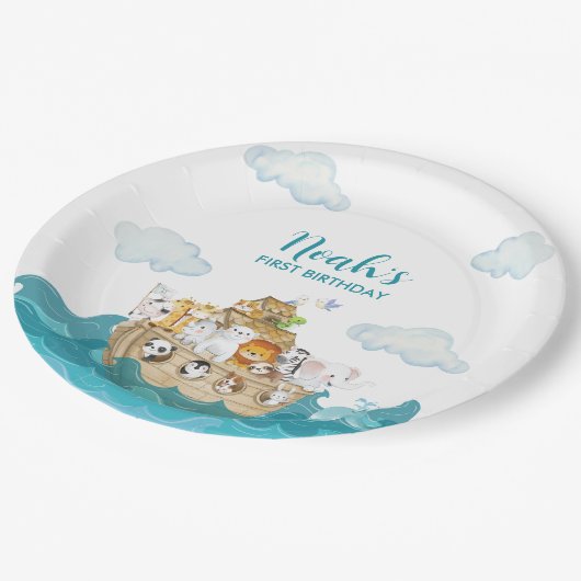 Assiettes En Carton Plaques de papier d'anniversaire Noah's Ark (Angle)