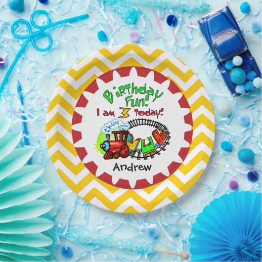 Assiettes En Carton Plaques de papier d'anniversaire pour le 3e train  (Fête)