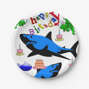 Assiettes En Carton Plaques de papier d'anniversaire, requin