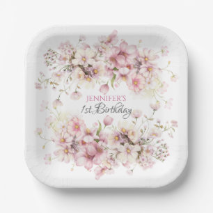 Assiettes En Carton Plaques de papier d'anniversaire rose