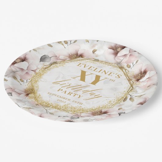 Assiettes En Carton Plaques de papier d'anniversaire rose pâle (Angle)