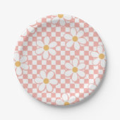 Assiettes En Carton Plaques de papier d'anniversaire rose Retro Checke (Devant)