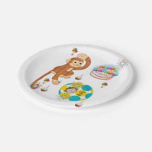 Assiettes En Carton Plaques de papier d'anniversaire, singe de deux an (Angle)