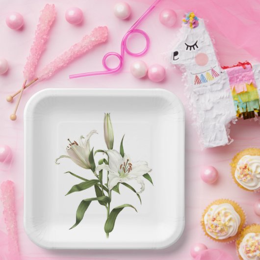 Assiettes En Carton Plaques de papier d'art botanique Lily orientale b (Fête)
