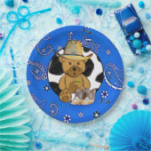 Assiettes En Carton Plaques de papier de bandanna bleu Sheriff Teddy B (Fête)
