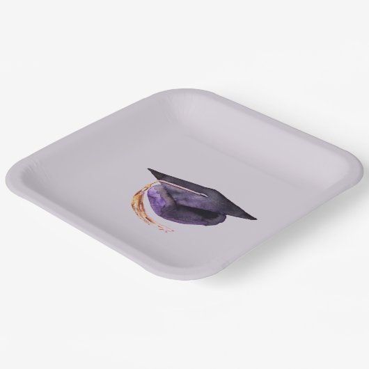 Assiettes En Carton Plaques de papier de capuchon de graduation violet (Angulaire)