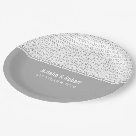 Assiettes En Carton Plaques de papier de code binaire chic Geek gris (Angle)