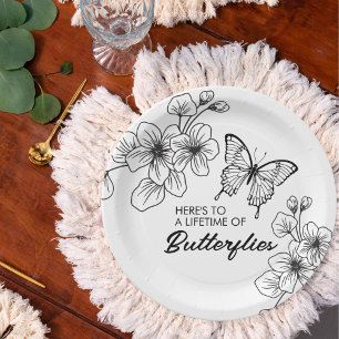 Assiettes En Carton Plaques de papier de jardin à papillon noir et bla