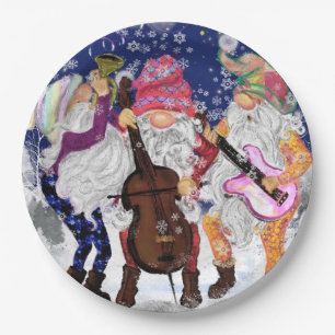 Assiettes En Carton Plaques de papier de Noël Happy Gnomes Music Band